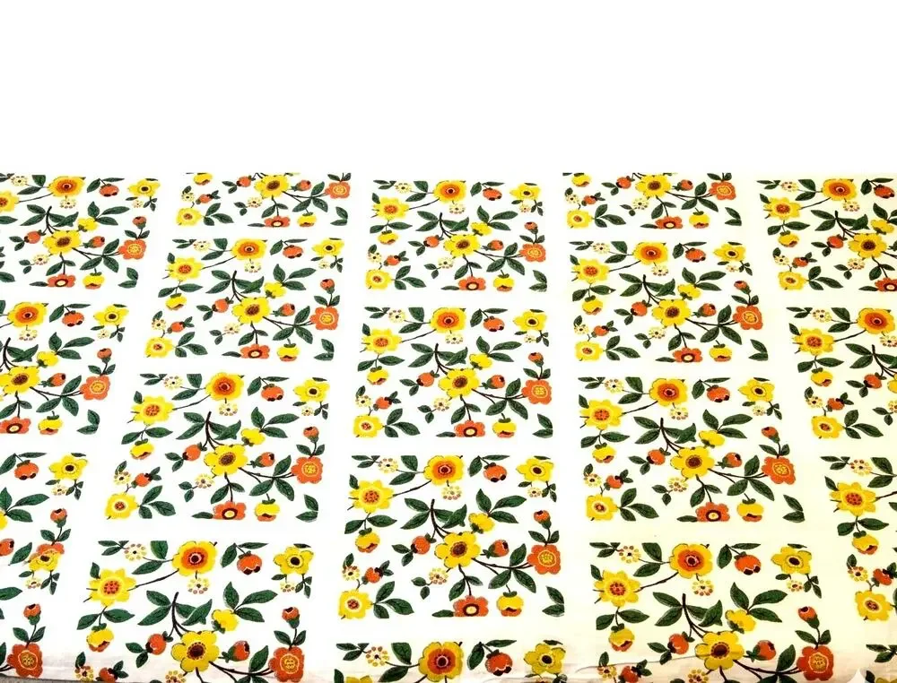 VTG 1950s Startex Starfield Floral Tablecloth Retro Boho Flowers 54x47 Cutter